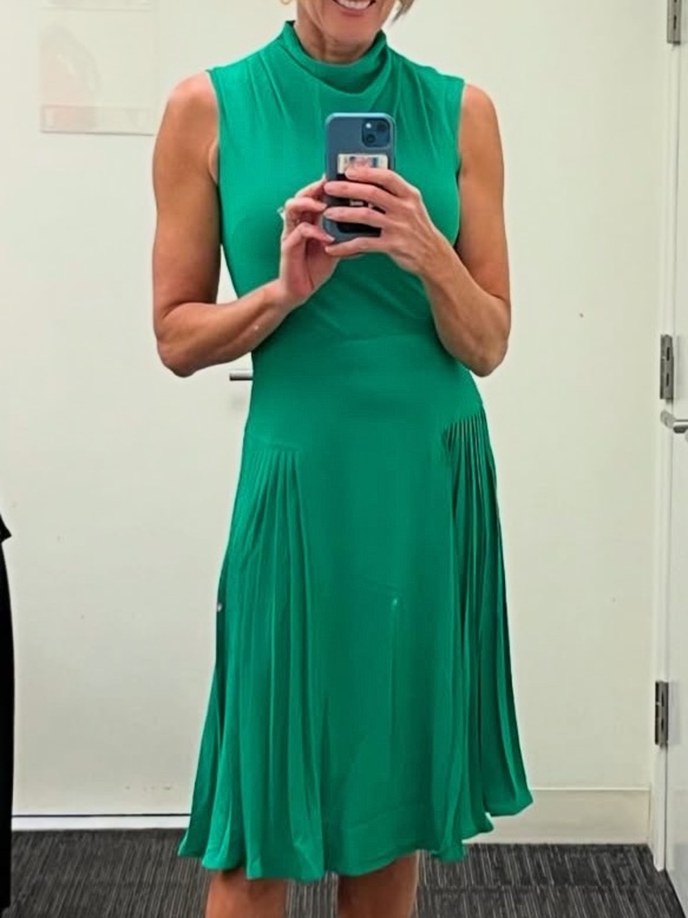 Maggy London Sleeveless Cowl
Neck Dress with Fluted Skirt, Emerald Green, Size 2